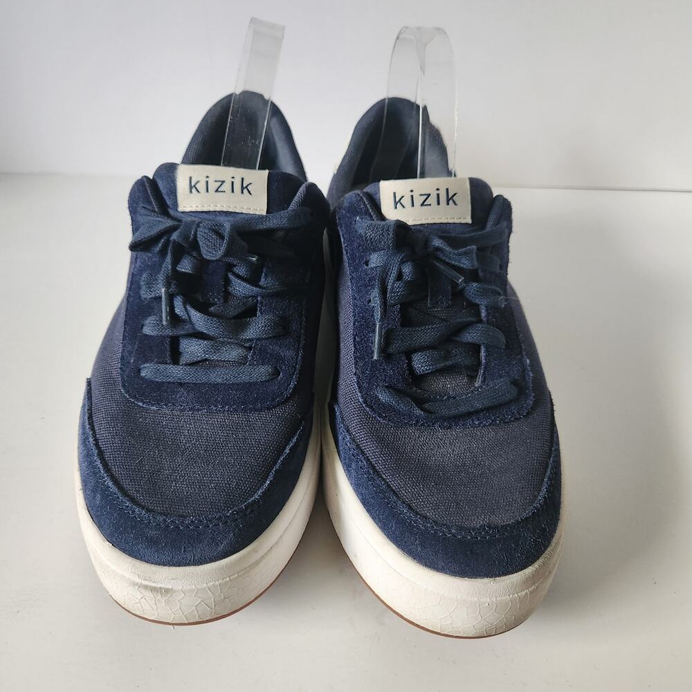 Kizik Prague Hands Free Sneakers Navy Blue Canvas Slip On Shoes SZ M8.5W W10W